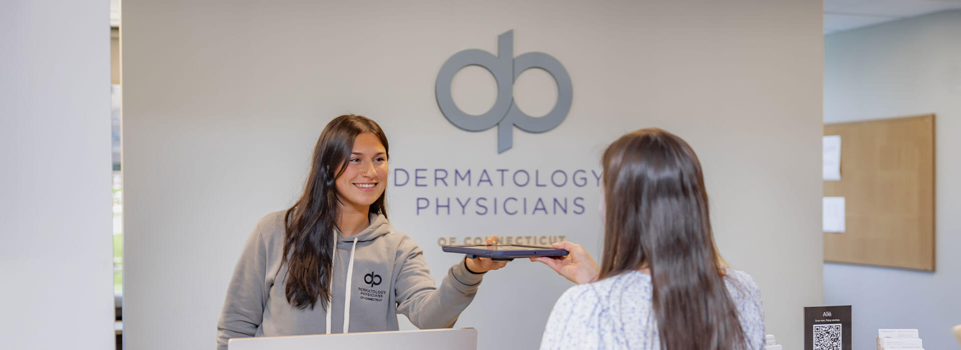 Dermatology Physicians of Connecticut front desk at Oxford office near Stratford, CT