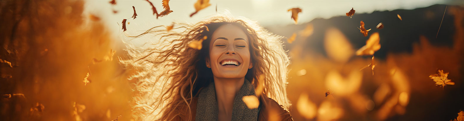 Woman with healthy skin in the fall in CT